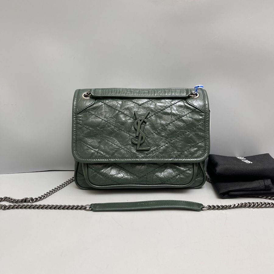 YSL Niki小號全皮墨綠色單肩斜挎包-0