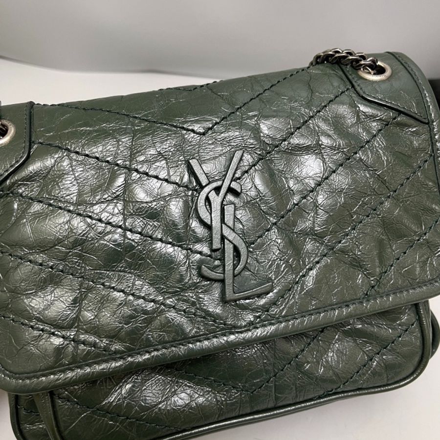 YSL Niki小號全皮墨綠色單肩斜挎包-1