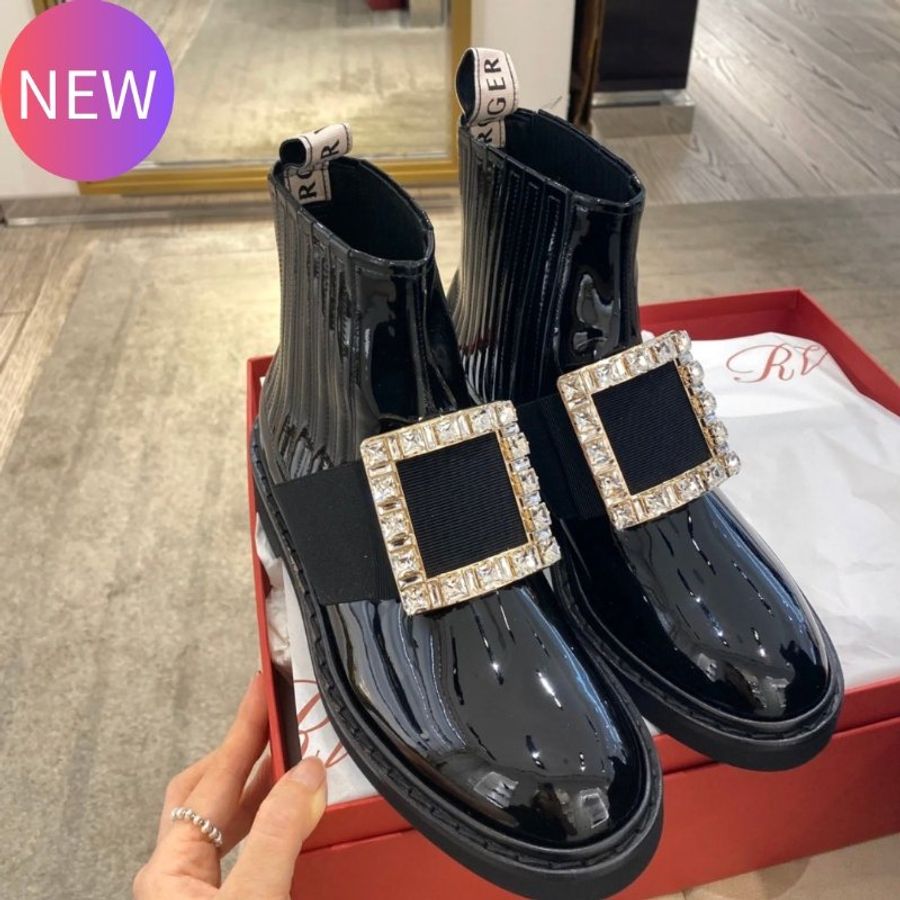 Roger Vivier Rangers 切爾西水晶方釦短靴/踝靴 黑色 IT 35/35.5/36/36.5/37/37.5/38《2024季度★全新商品 》-0