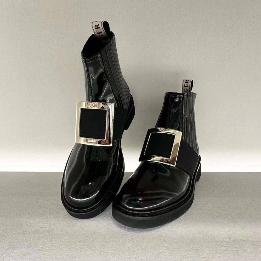 🌸2025春夏新品🌸Roger Vivier 女款Viv Rangers 方釦切爾西漆皮踝靴 黑色 IT 35/36/36.5(購買請訊息告知需要尺寸)-1