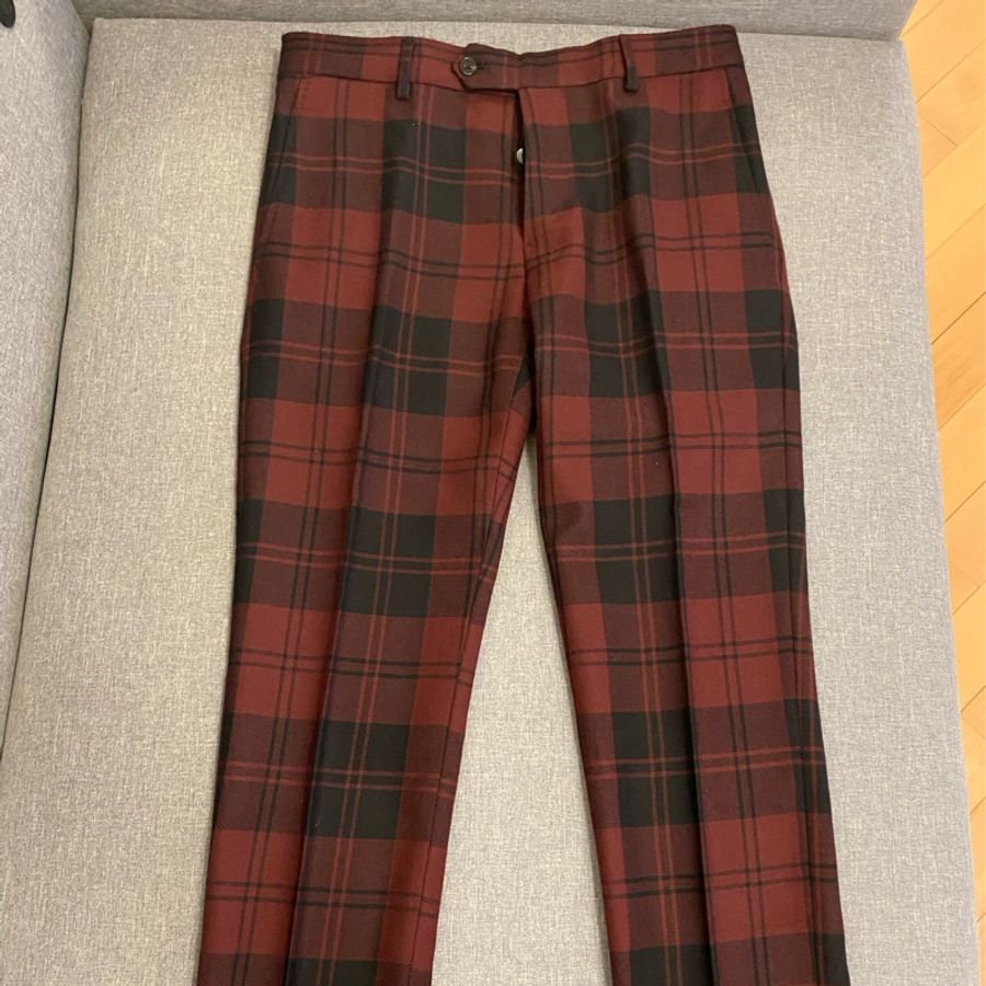 Valentino burgundy and black checks wool pants 46 長褲-0