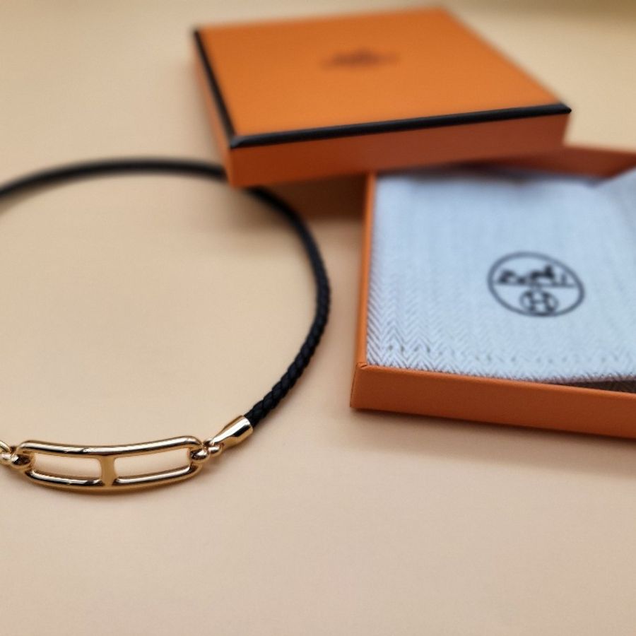 全新Hermes Roulis Double Tour手環 手帶豬鼻 可當choker 黑色玫瑰金 可當手鏈，也可以當頸鏈-0