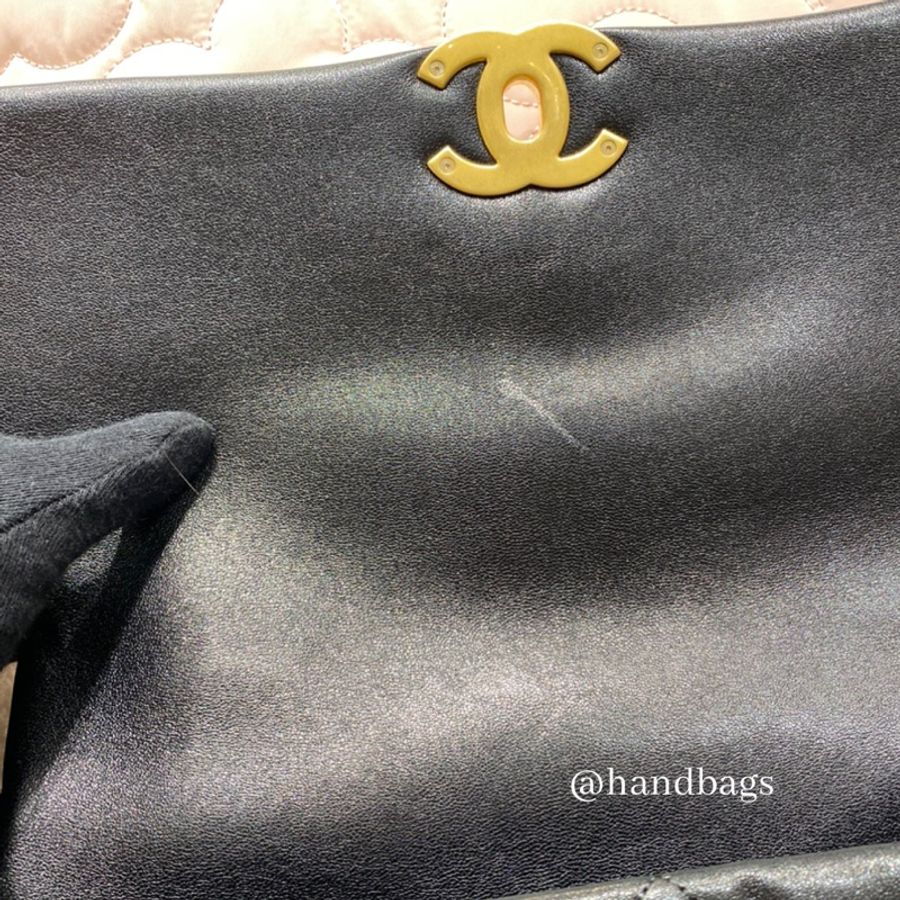 CHANEL 19系列 黑色 羊皮 金釦 雙色鍊 30cm 手提 斜挎 中型 口蓋包 AS1161-5