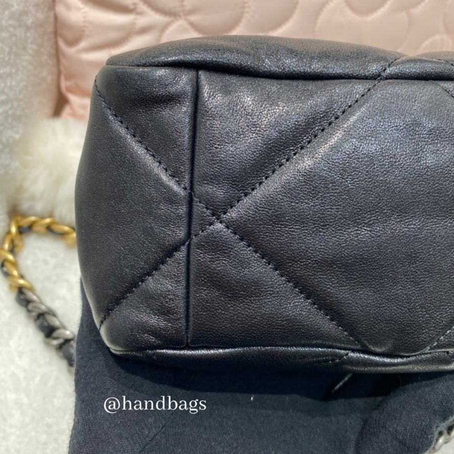CHANEL 19系列 黑色 羊皮 金釦 雙色鍊 30cm 手提 斜挎 中型 口蓋包 AS1161-6