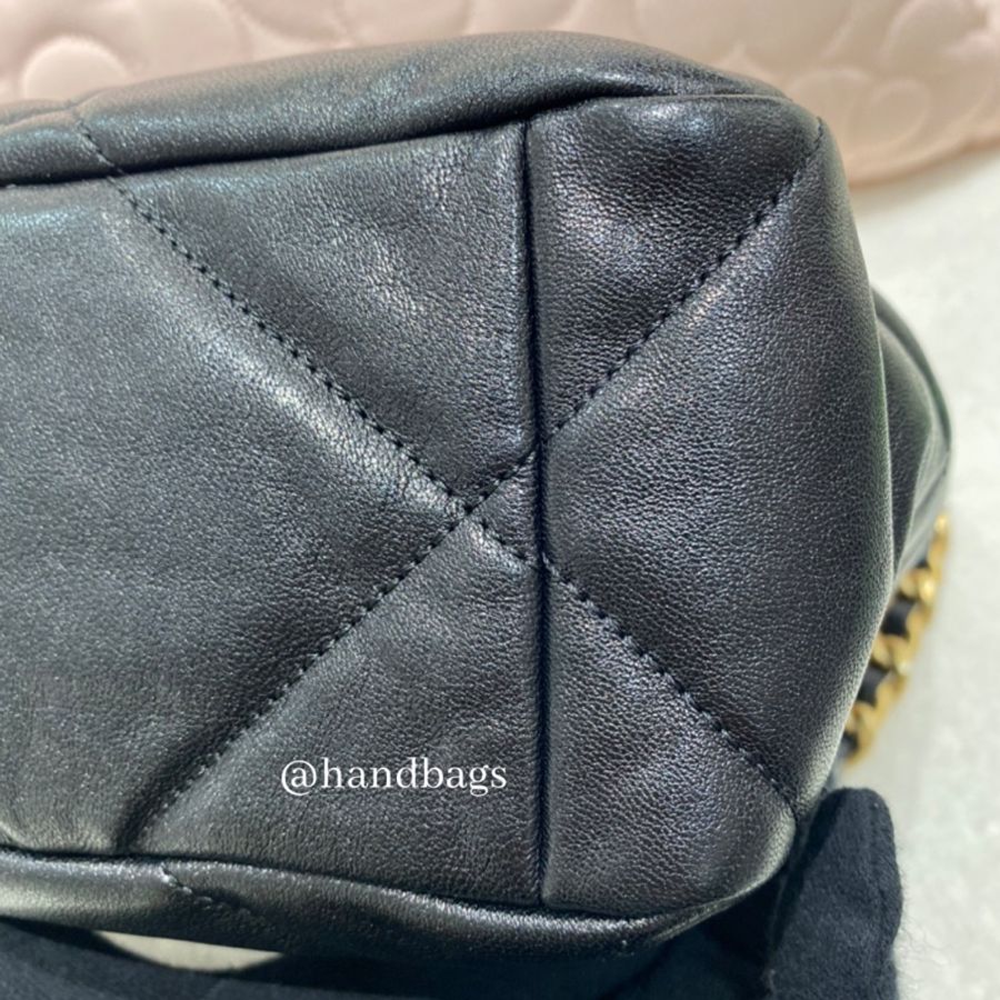 CHANEL 19系列 黑色 羊皮 金釦 雙色鍊 30cm 手提 斜挎 中型 口蓋包 AS1161-7