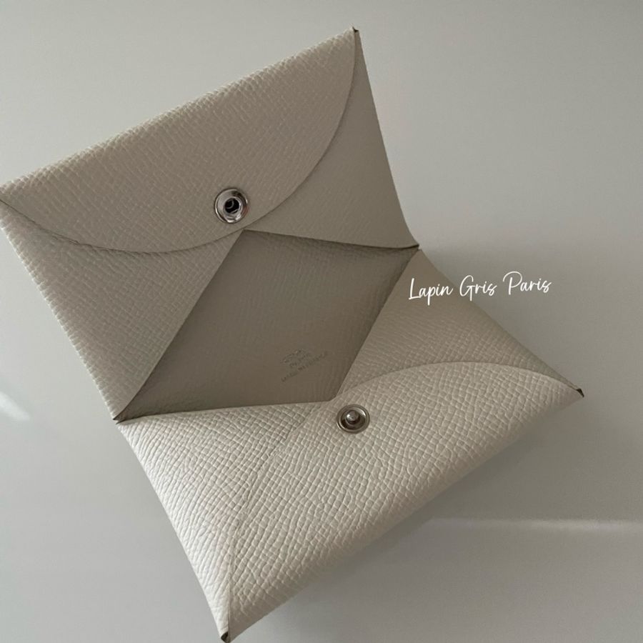 Hermès Calvi奶油白卡包零錢包-1