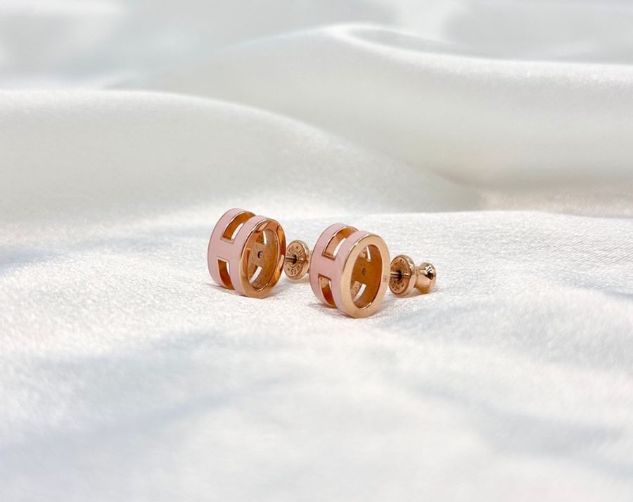 Hermes Pop H Earrings 愛馬仕櫻花粉玫瑰金耳環耳釘-3