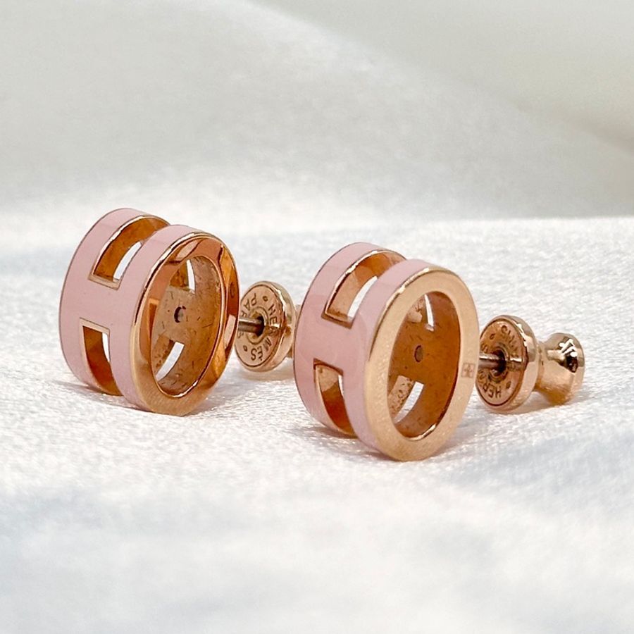 Hermes Pop H Earrings 愛馬仕櫻花粉玫瑰金耳環耳釘-13