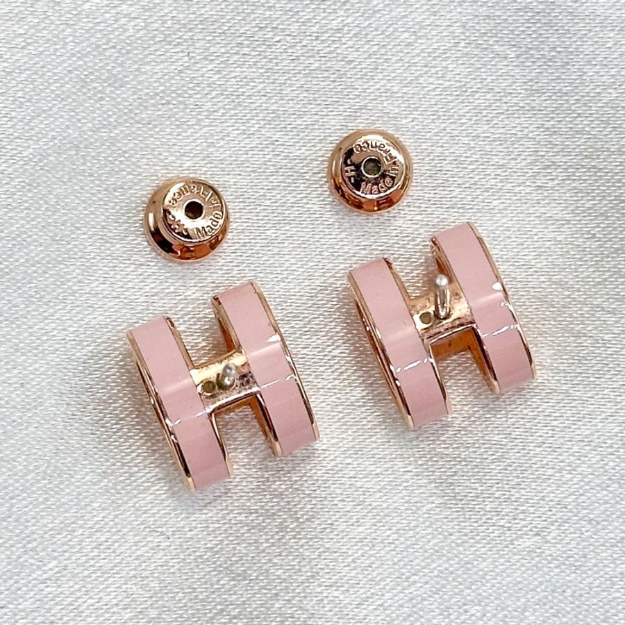 Hermes Pop H Earrings 愛馬仕櫻花粉玫瑰金耳環耳釘-15