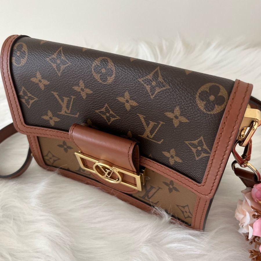 (特定客人已訂)LV M44580 DAUPHINE系列帆Reverse皮革飾邊帆布肩斜背包-2