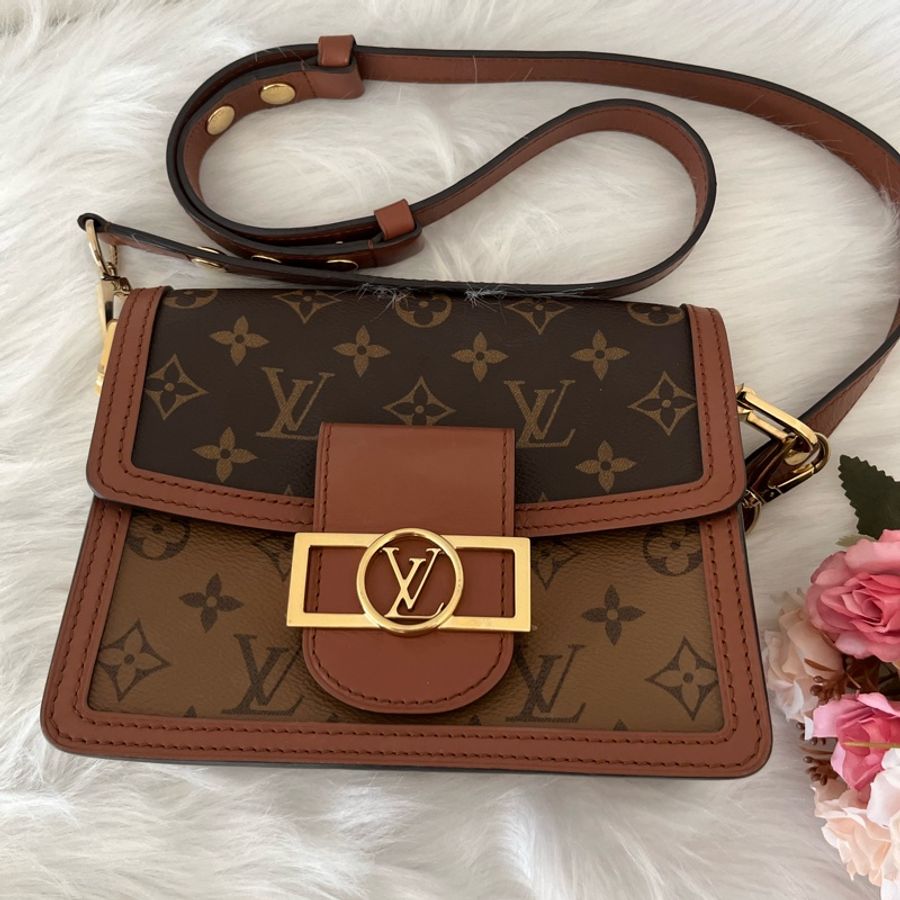 (特定客人已訂)LV M44580 DAUPHINE系列帆Reverse皮革飾邊帆布肩斜背包-5
