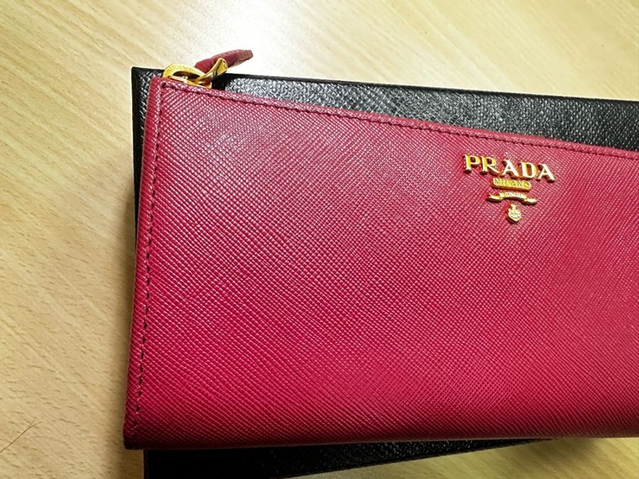 Prada Saffiano 1M1183 防刮牛皮 L型拉鍊長夾 -玫瑰桃粉色系-9