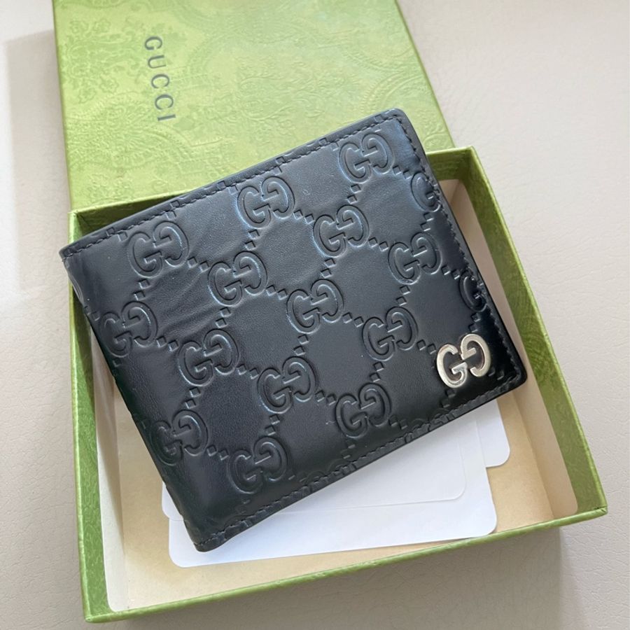 Gucci 黑色雙G壓紋短夾-0