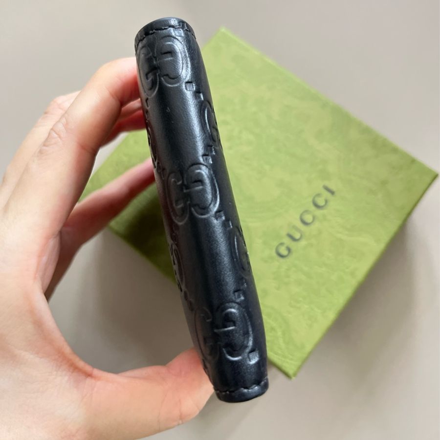 Gucci 黑色雙G壓紋短夾-5
