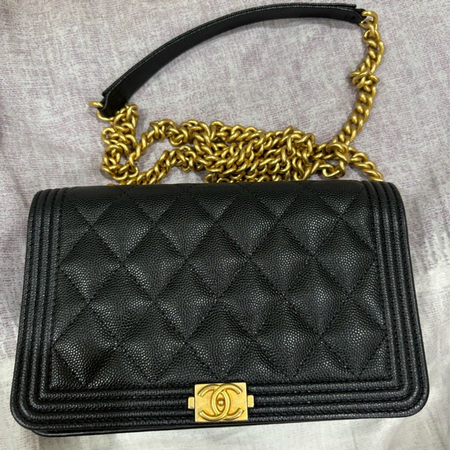 Chanel boy woc黑荔枝皮-0