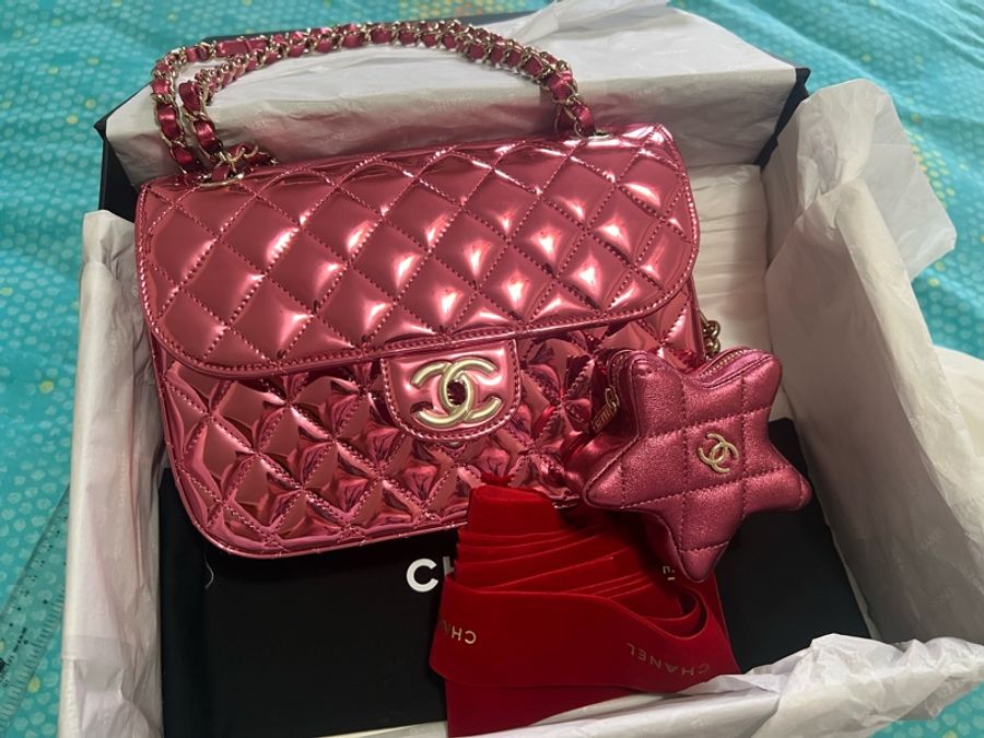 #Chanel 24c 粉金鏡面口蓋包+星星零錢包💓💗😍-0
