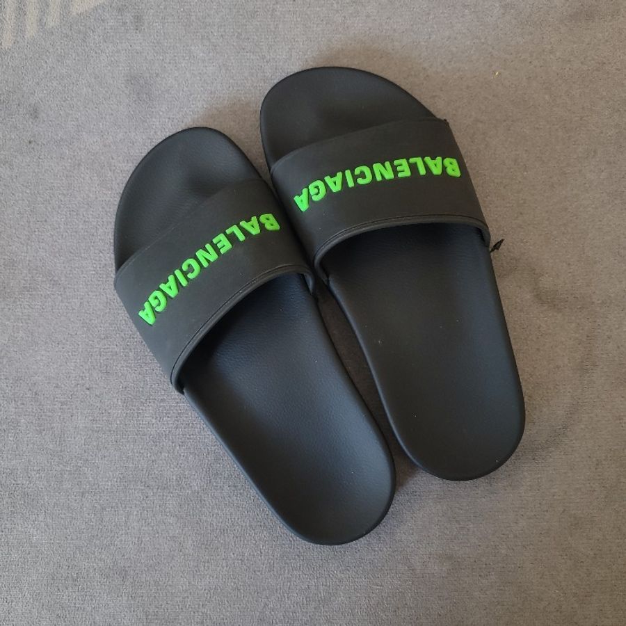 BALENCIAGA 螢光綠logo橡膠拖鞋 #36-3