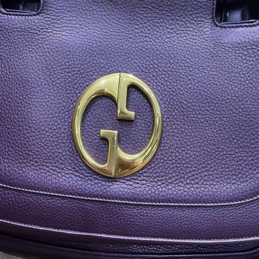 GUCCI 1973系列 大型 金屬紫 荔枝皮 明星款 手提包 251813-2