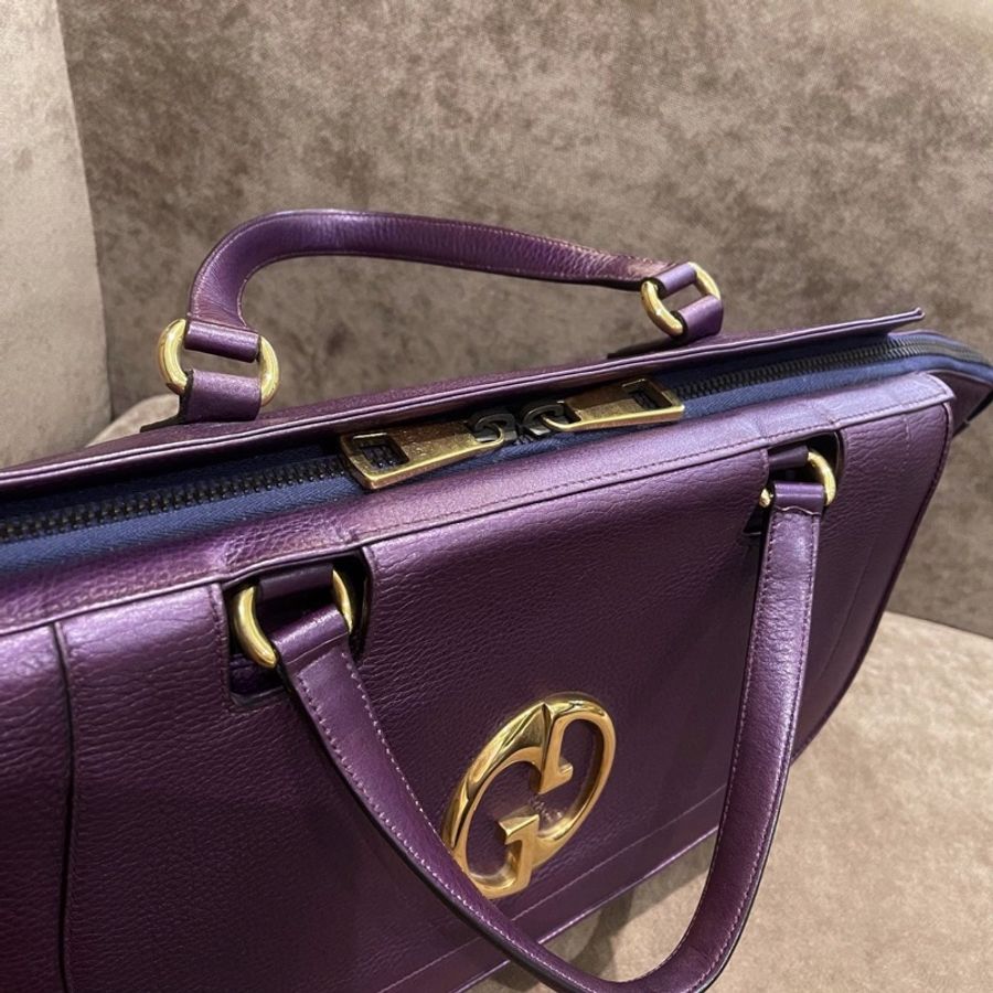 GUCCI 1973系列 大型 金屬紫 荔枝皮 明星款 手提包 251813-3