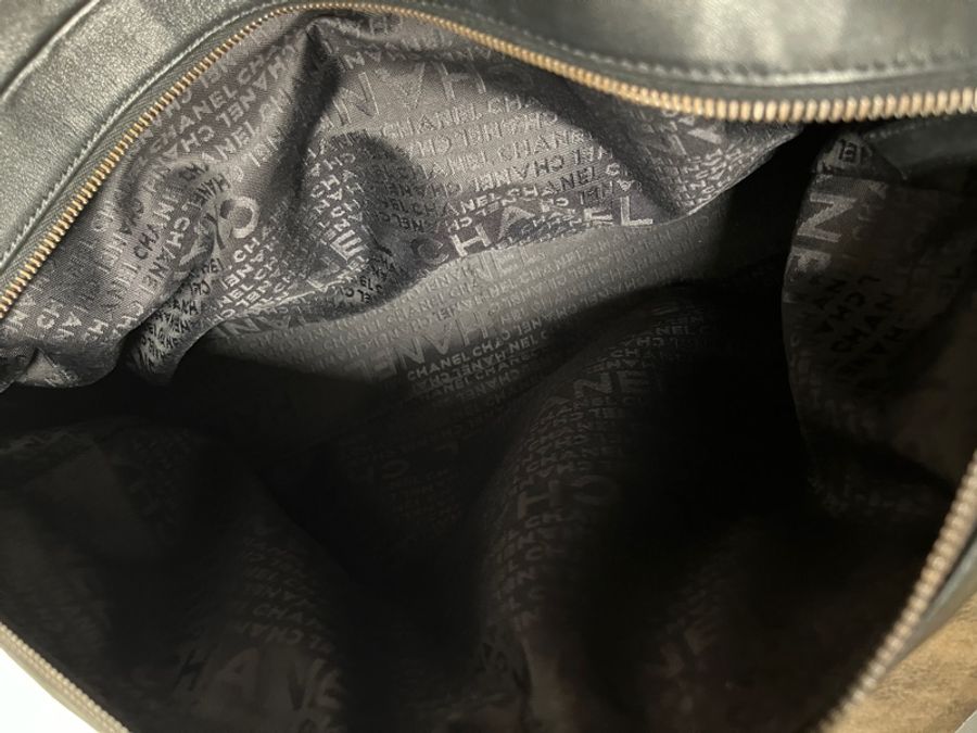 Chanel 黑銀冰格雙拉鏈手提袋-11