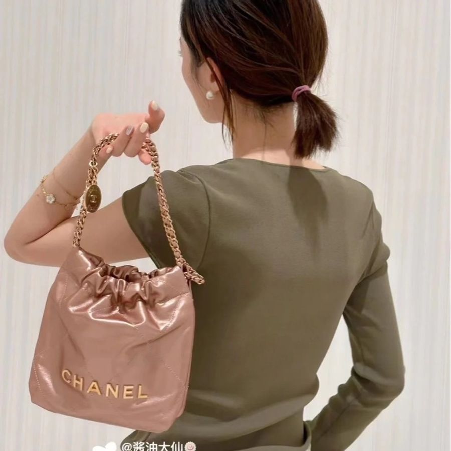 香奈兒 Chanel mini 22bag 人魚姬金屬粉/香檳金-4