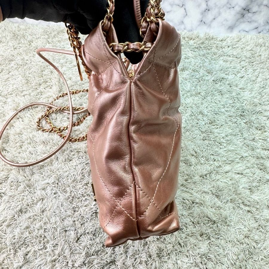 香奈兒 Chanel mini 22bag 人魚姬金屬粉/香檳金-10