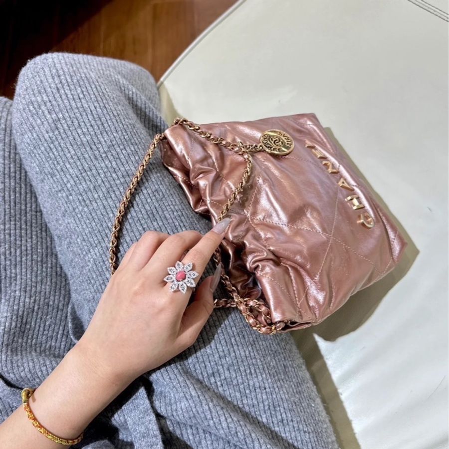 香奈兒 Chanel mini 22bag 人魚姬金屬粉/香檳金-27