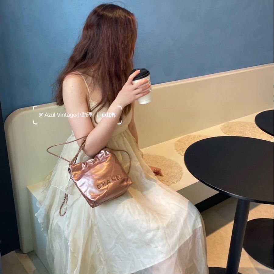 香奈兒 Chanel mini 22bag 人魚姬金屬粉/香檳金-29