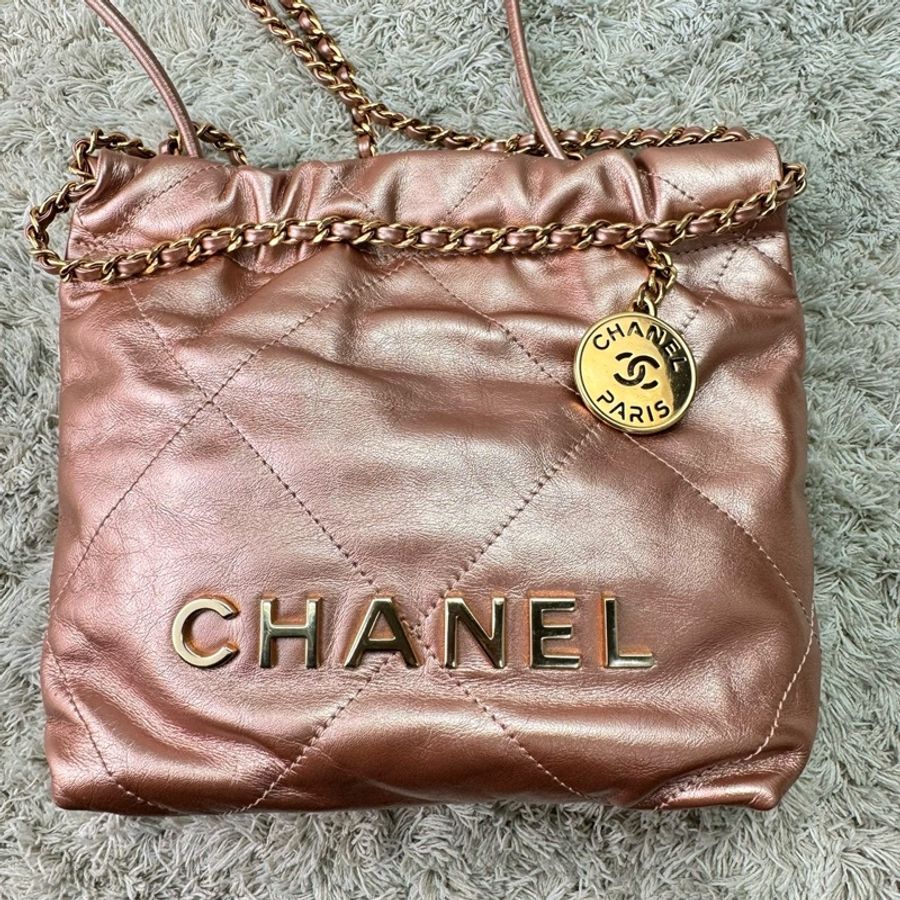 香奈兒 Chanel mini 22bag 人魚姬金屬粉/香檳金-31