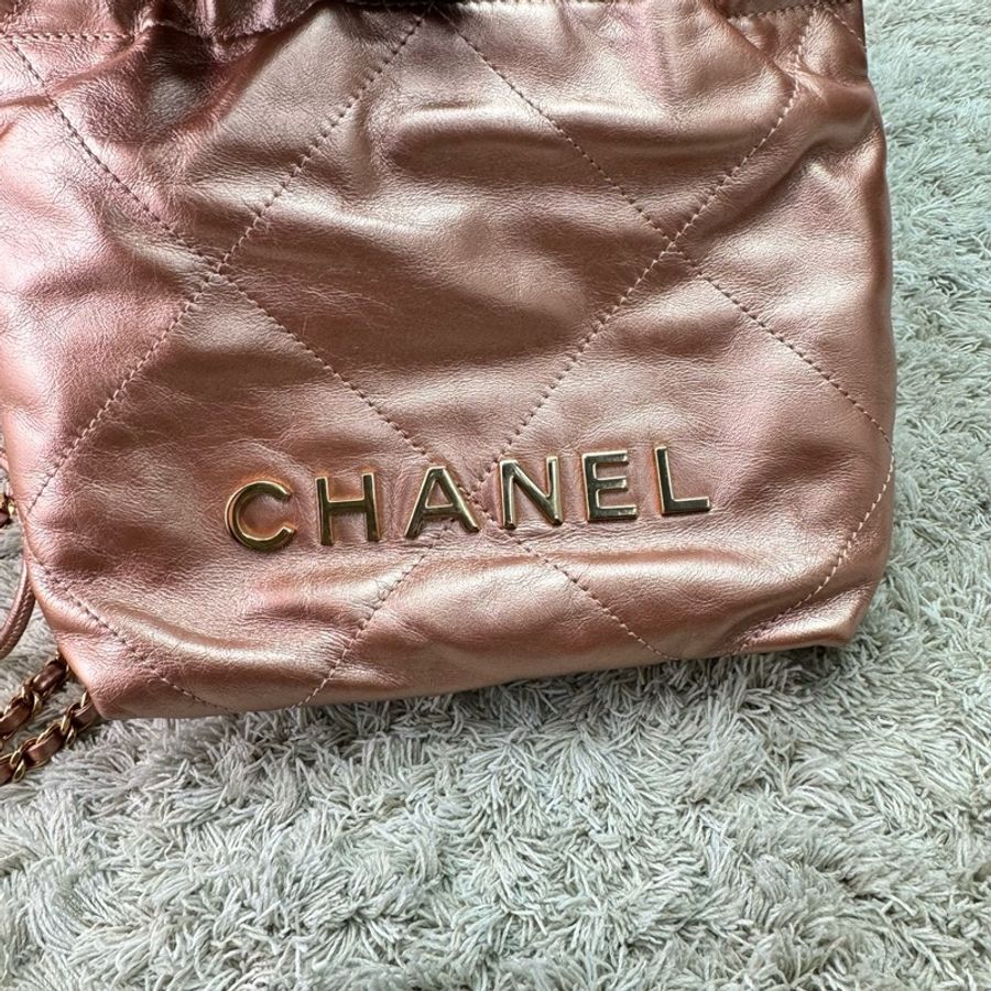 香奈兒 Chanel mini 22bag 人魚姬金屬粉/香檳金-36