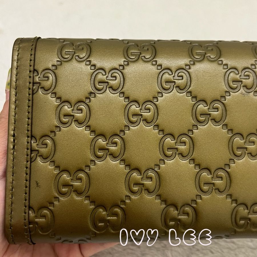 GUCCI 282434 長皮夾 Guccissima GG 翻蓋長皮夾 Sima 橄欖綠 二手精品-22