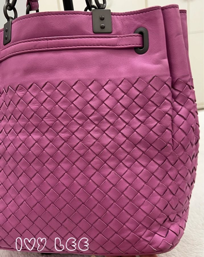BOTTEGA VENETA 經典編織皮革手提包 斜背包 二用水桶包  蘭花紫  二手精品-22
