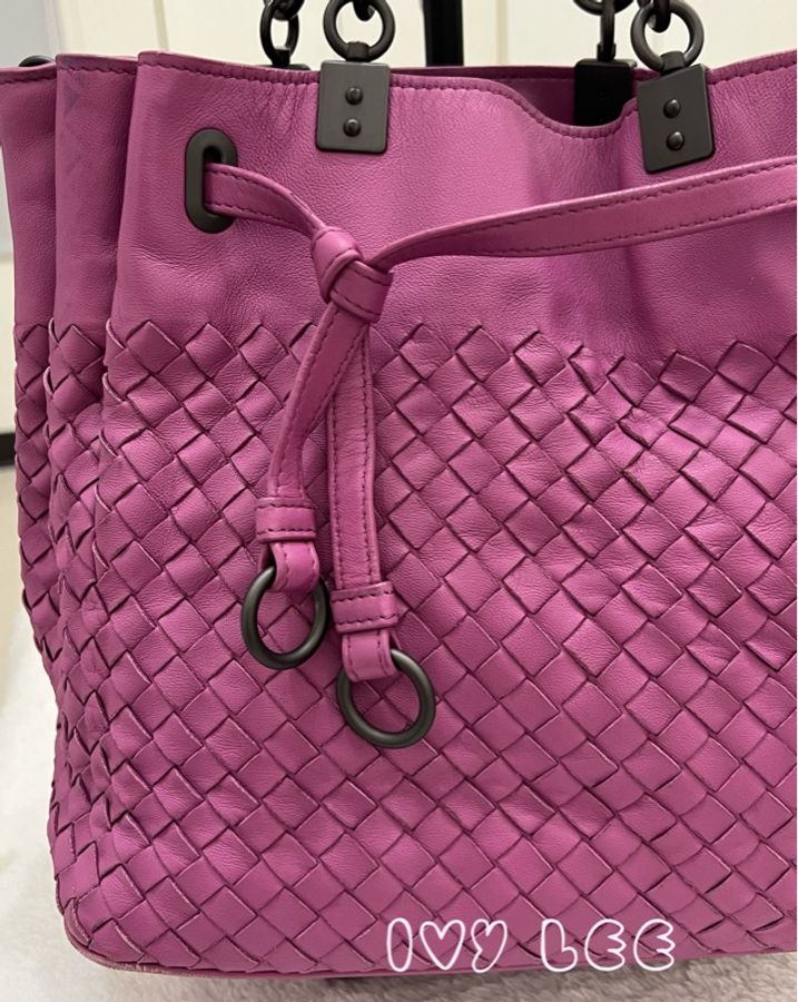 BOTTEGA VENETA 經典編織皮革手提包 斜背包 二用水桶包  蘭花紫  二手精品-23