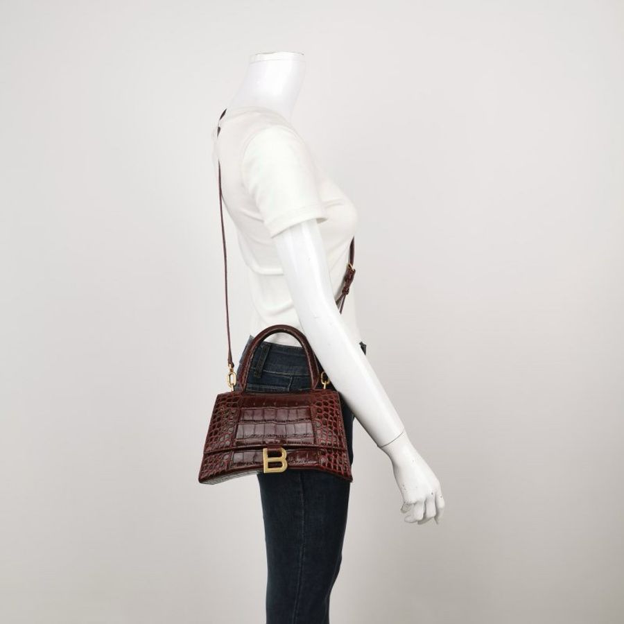 Balenciaga Hourglass沙漏包小號牛皮鰐魚紋金屬B扣飾手提斜挎包-1