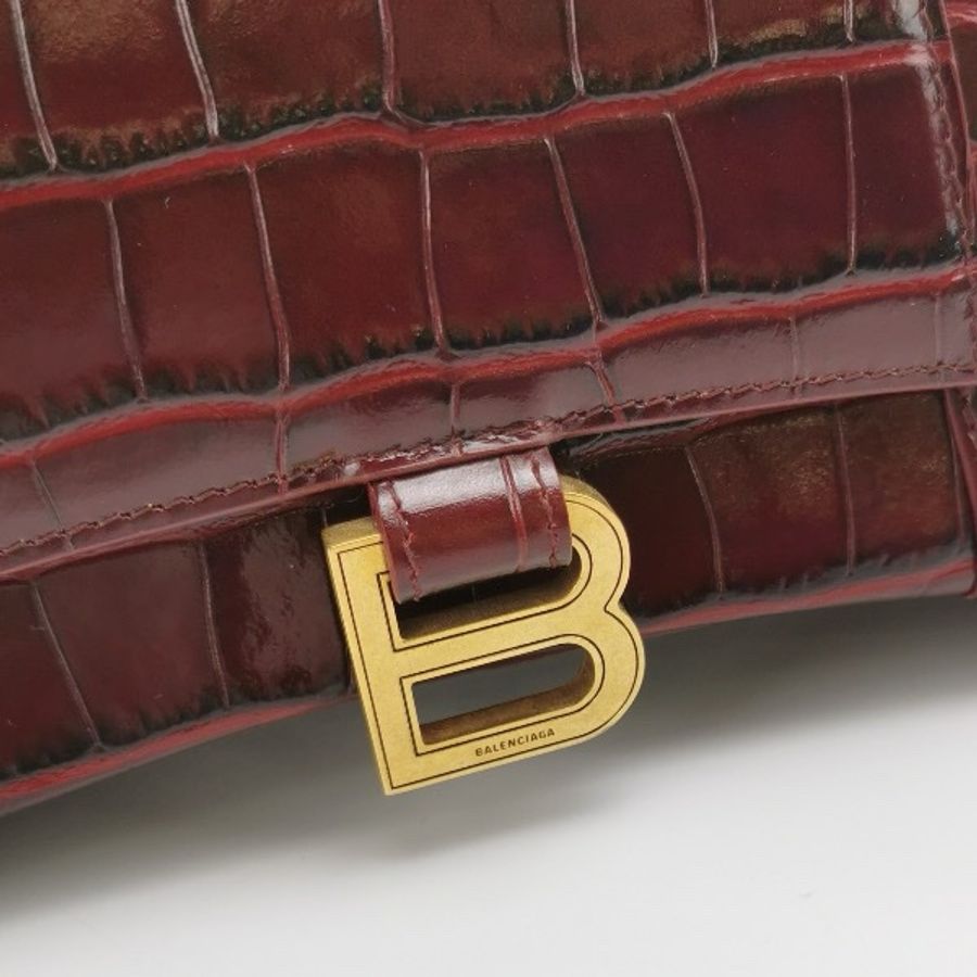 Balenciaga Hourglass沙漏包小號牛皮鰐魚紋金屬B扣飾手提斜挎包-18