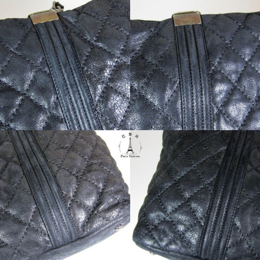 【巴黎站二手名牌專賣店】*現貨*CHANEL香奈兒真品*黑色亮羊皮BOY復古銀托特包 手提肩背包-5
