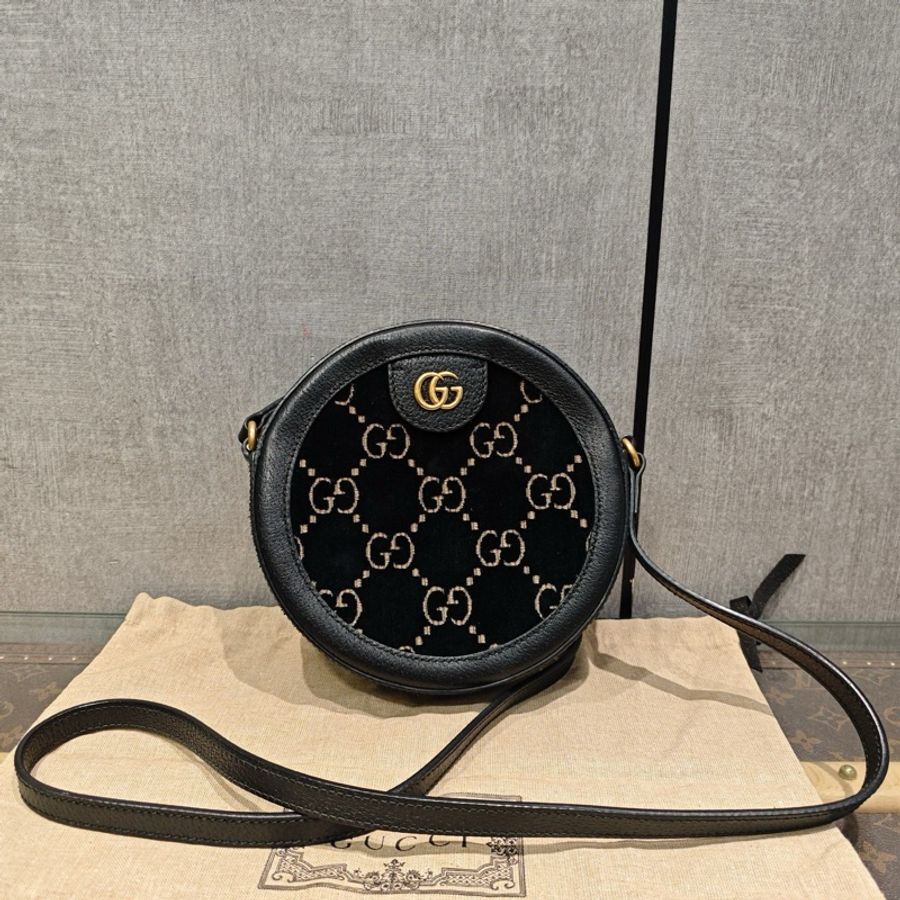 GUCCI/古馳絲絨金標圓餅斜挎包-0