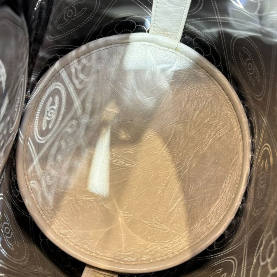 CHANEL黑銀山茶花白邊小水桶/25-4