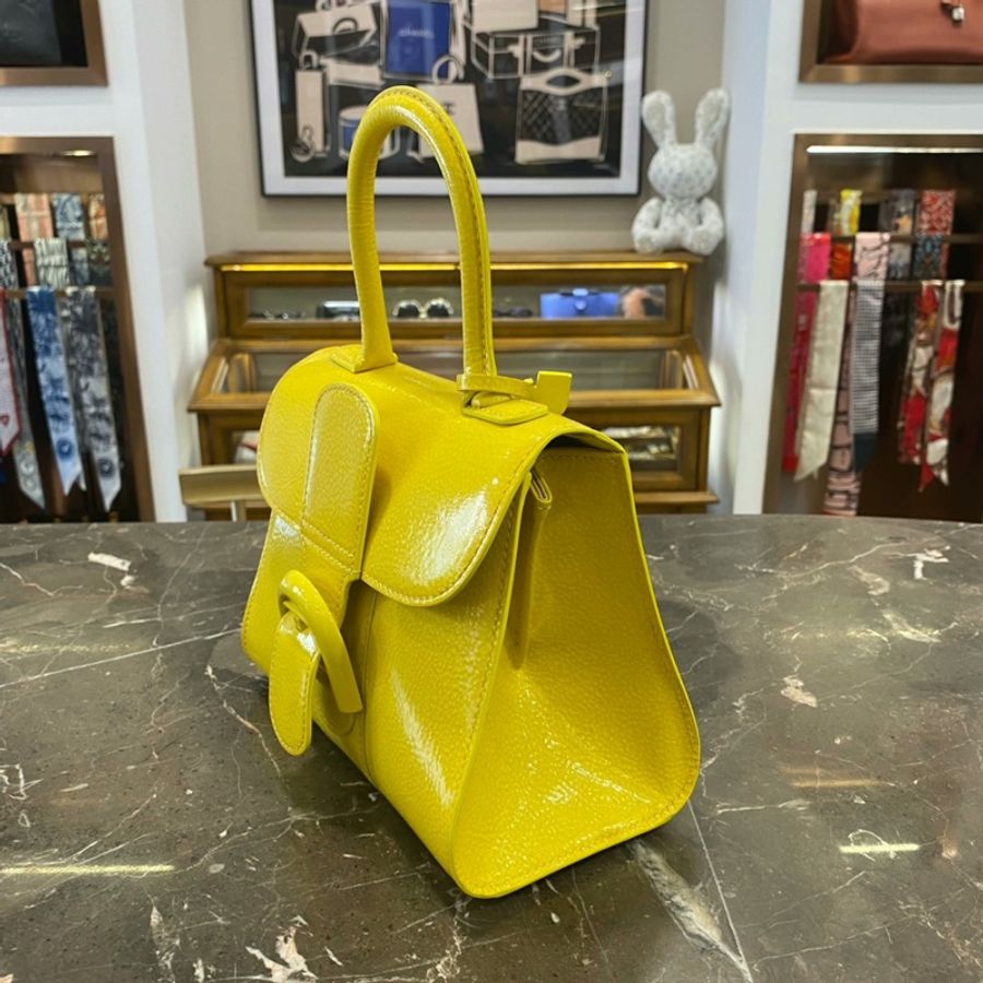 Delvaux Brillant mini漆皮檸檬黃手提斜挎包-2