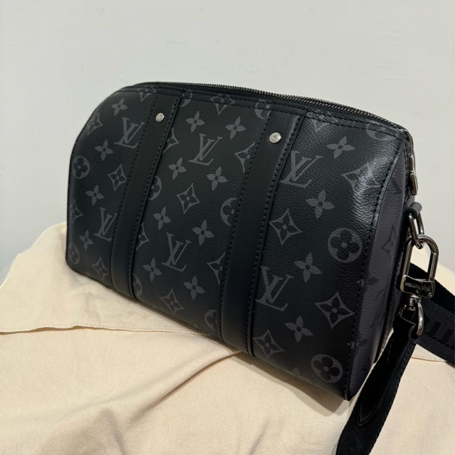 LV CITY KEEPALL 27 BLACK黑武士 黑灰印花 晶片款-3