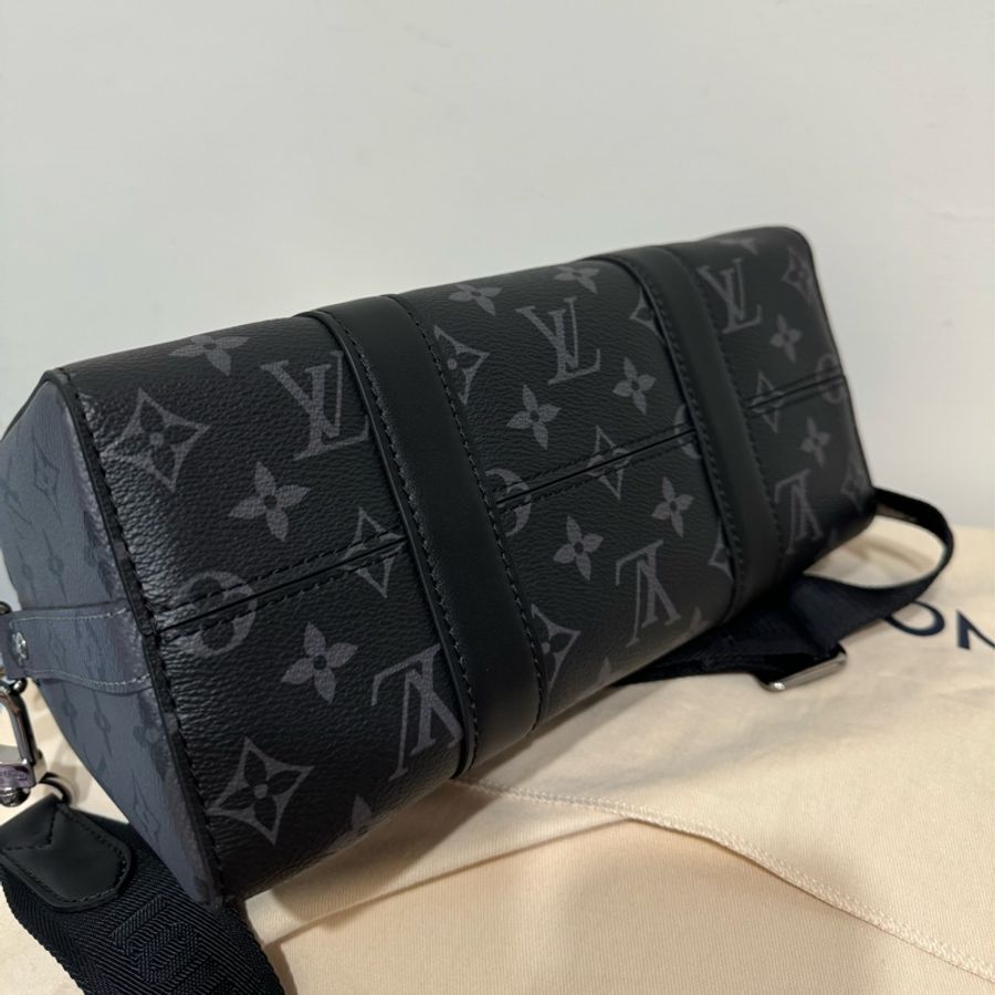 LV CITY KEEPALL 27 BLACK黑武士 黑灰印花 晶片款-7