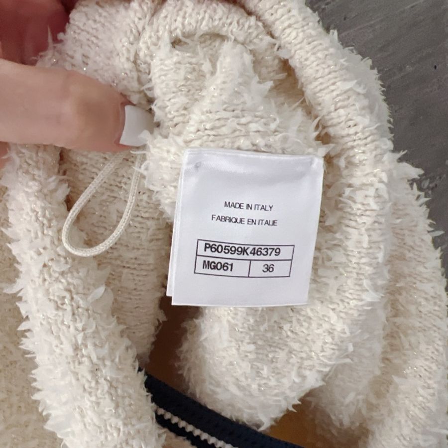 CHANEL 米白色藍邊 雙口袋無袖洋裝-4