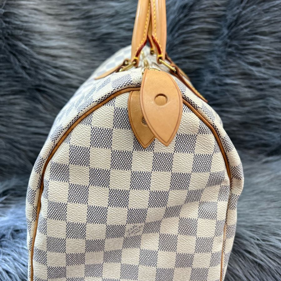 LV N41535 白色 棋盤格 金釦 Speedy35 波士頓包 Boston 手提包 旅行袋-3