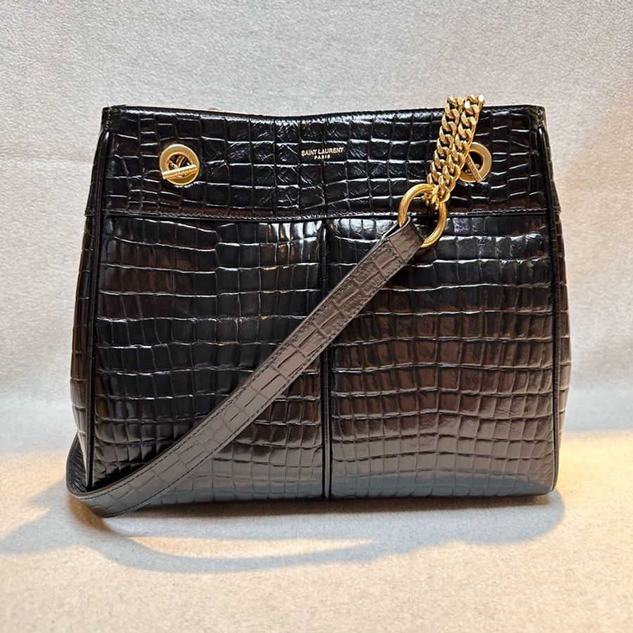 【YSL】 Saint Laurent Claude鱷魚壓紋皮革手提/肩背包-0