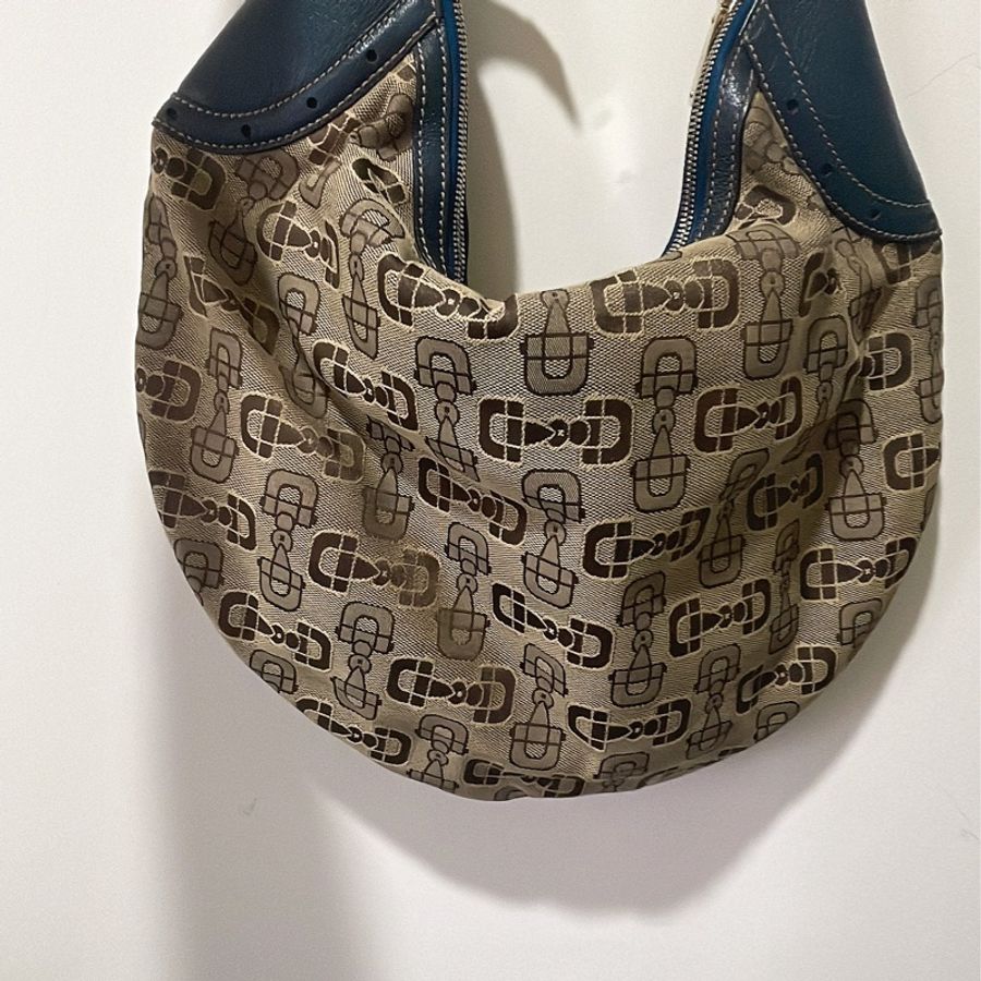 GUCCI 古馳 女用包包 GG Canvas 帆布 駝色 藍色皮革 二手-0