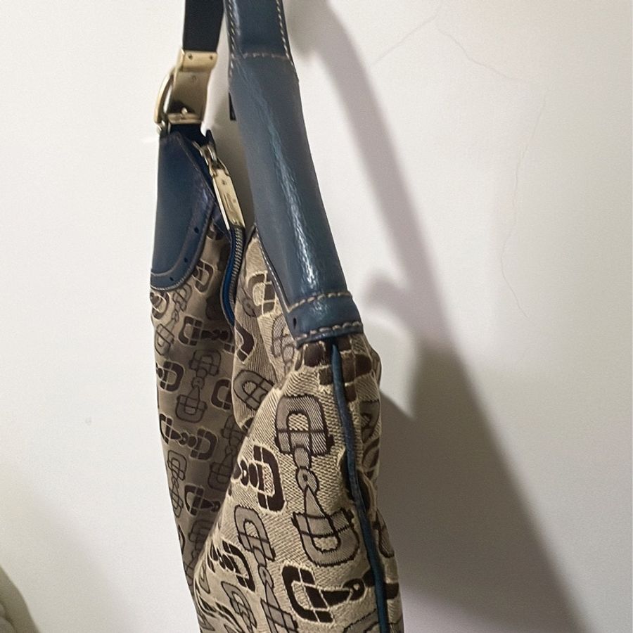 GUCCI 古馳 女用包包 GG Canvas 帆布 駝色 藍色皮革 二手-1