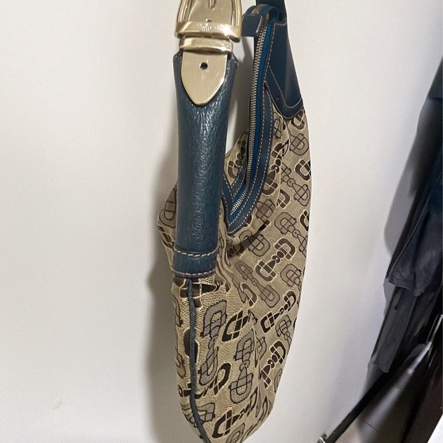 GUCCI 古馳 女用包包 GG Canvas 帆布 駝色 藍色皮革 二手-2