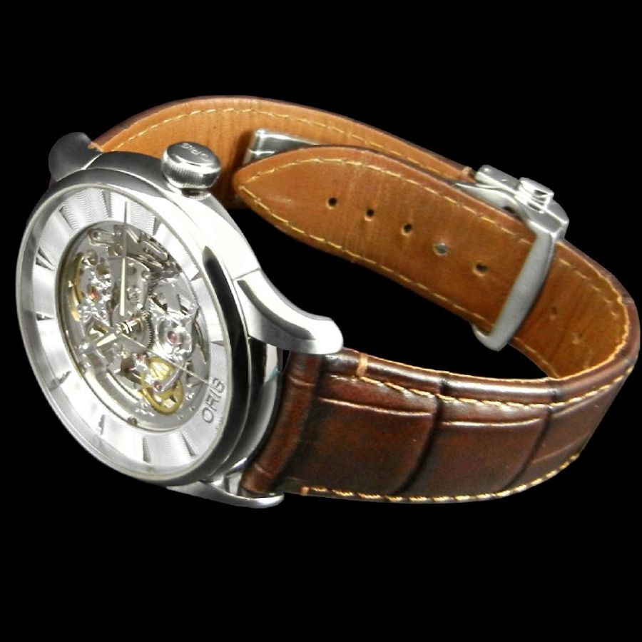 金鐸精品~W848 ORIS 豪利時 Artelier藝術家系列鏤空40mm自動上鍊男用腕錶-3