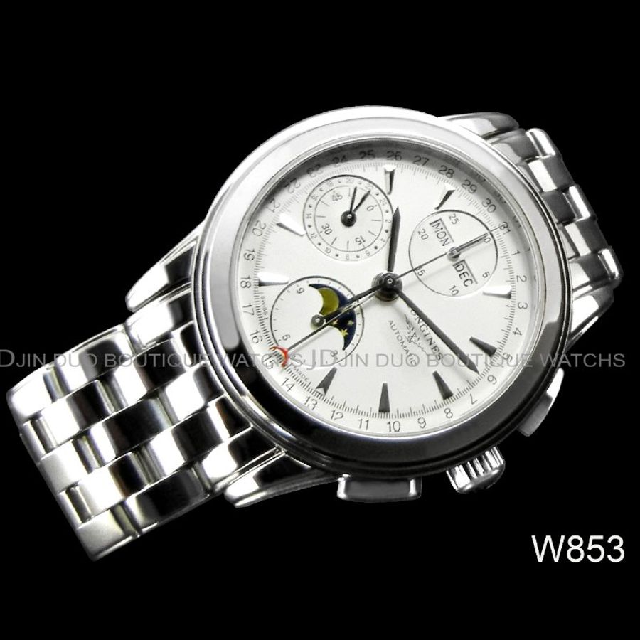 金鐸精品~W853 LONGINES 浪琴 Master名匠系列 全日曆多功能月相 自動上鍊計時男錶-1