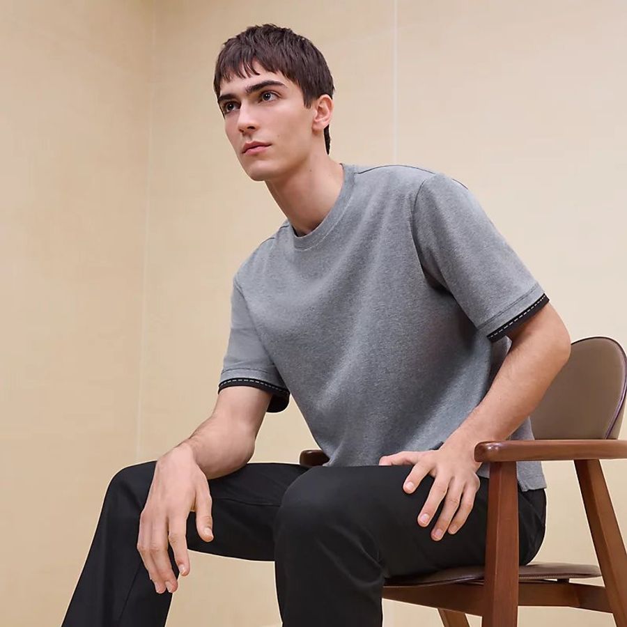 【Hermes】全新 - 愛馬仕 男裝 Hermes “Piqures sellier”T恤 (灰)-5